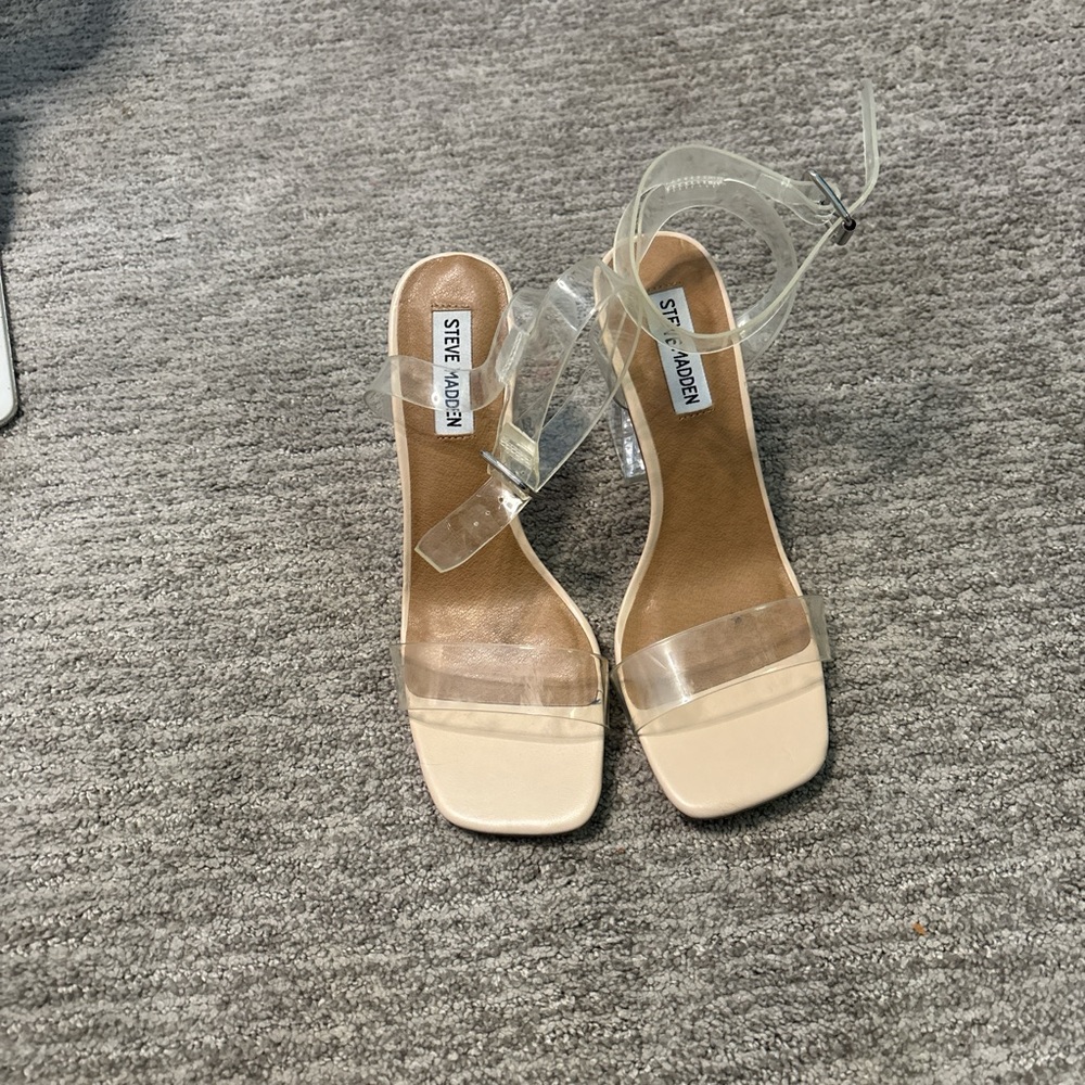 Steve Madden Cream Heels with Clear Straps